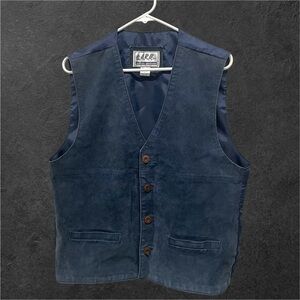 Vintage 90s G.A.R.B. LTD Authentic Sportswear Split Pig Suede Navy Blue Vest